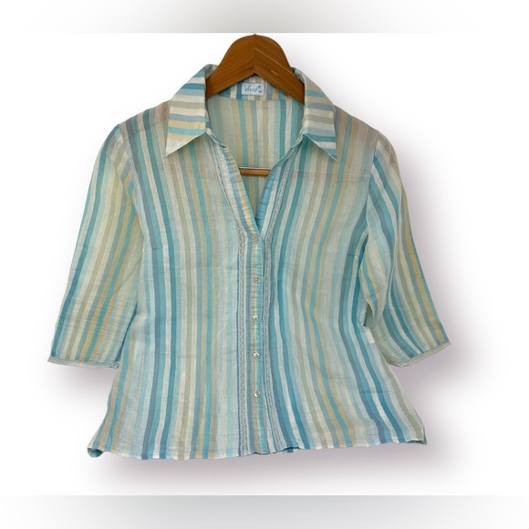 Vivid 3/4 Sleeve Button-Down Shirt - Picture 1 of 6